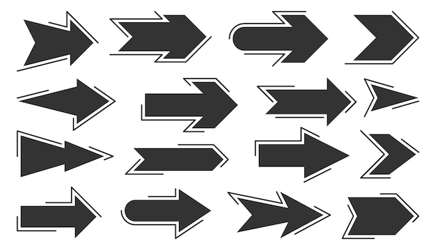 arrow black navigation button flat set. different shape travel way direction sign isolated on white