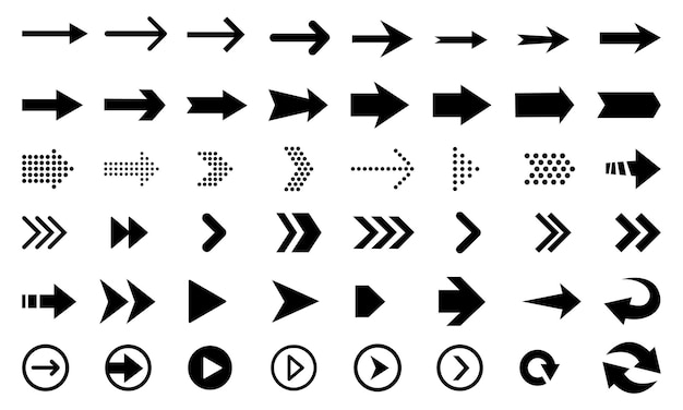 Arrows flat black icons Vector illustrations of diraction pointers Big collection