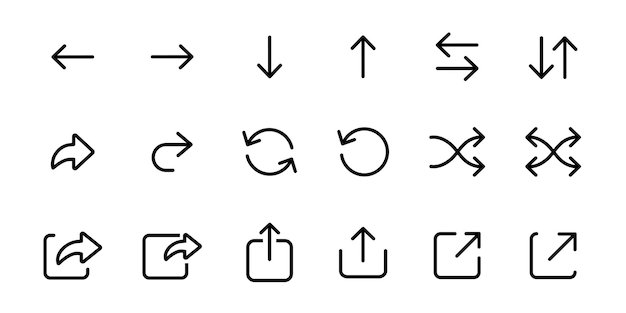 Arrows icon set for website Arrow buttons symbol Interface signs Download direction share pictogram