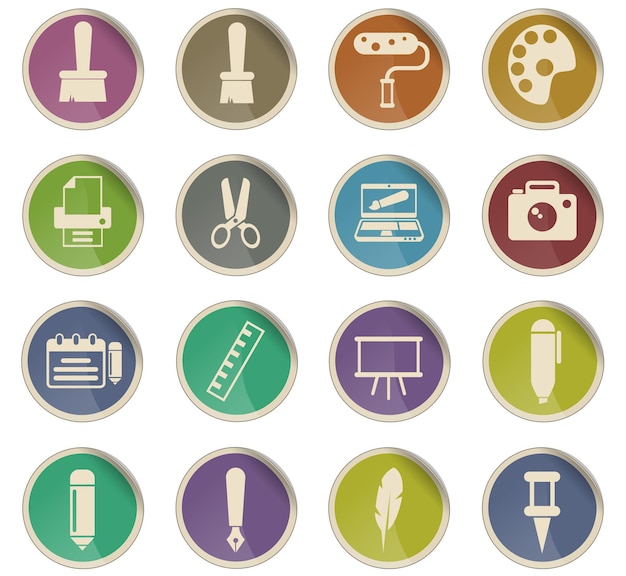art vector icons in the form of round paper labels