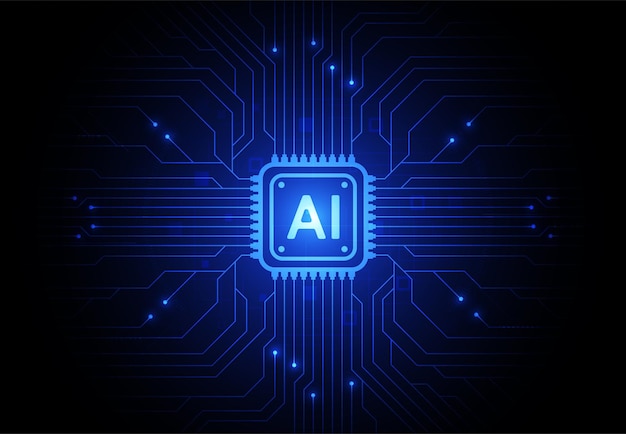 Artificial intelligence chipset on circuit board in futuristic concept technology artwork for web banner card cover Vector illustration