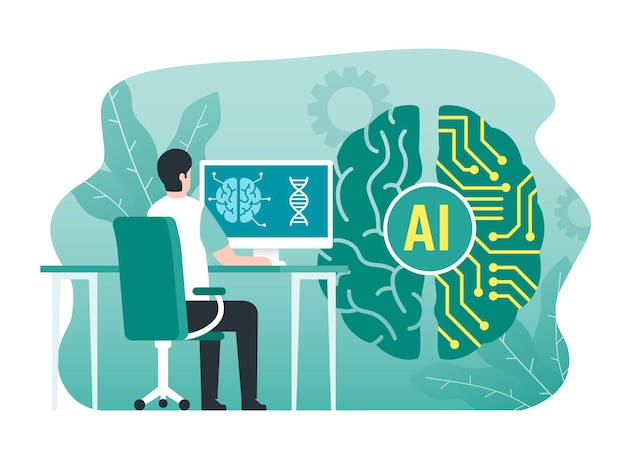 artificial intelligence concept with digital brain circuit