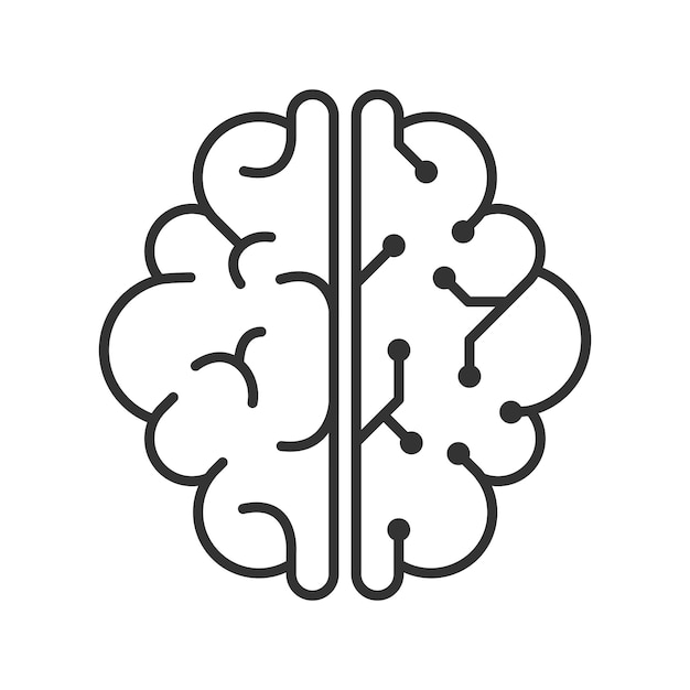 artificial intelligence digital brain icon human brain processor circuit and cybernetic brain icon element for application and web vector illustration
