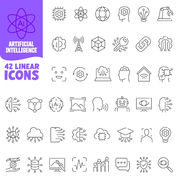 Artificial intelligence icon set Artificial intelligence icon Linear style