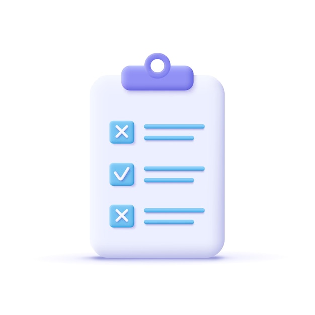 Assignment icon. Clipboard, checklist, document symbol. Business, education concept. 3d vector illustration.