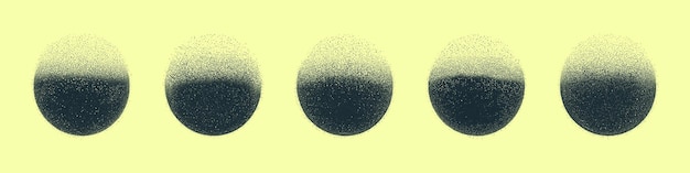 Assorted black noise textured circles vector design elements abstract background