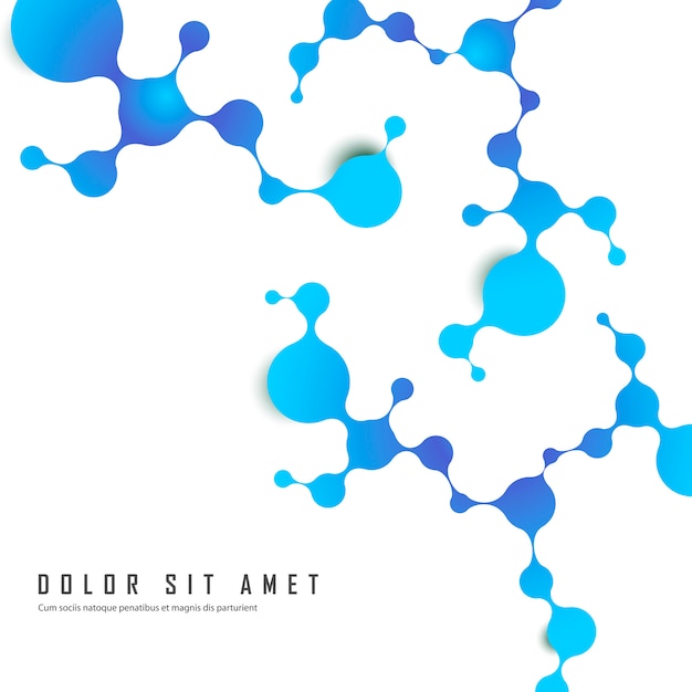 Atoms and molecular structure with blue connected spherical particles. Chemical and medical and technology
