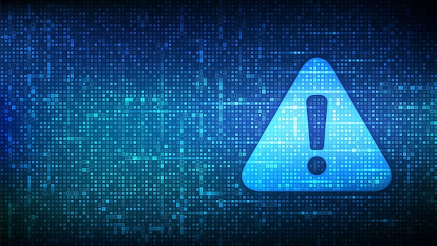Attention symbol made with binary code Danger Sign Virus Alert Digital binary data and streaming digital code background Computer Hacked Error Concept Hacking Piracy Risk Vector Illustration