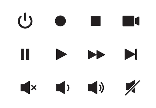 audio video music player button icon sound control play pause button solid icon set camera media