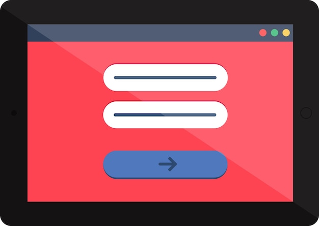 authentication page interface of entering login and password website in tablet web page menu on screen of digital device simple flat vector icon isolated on white background