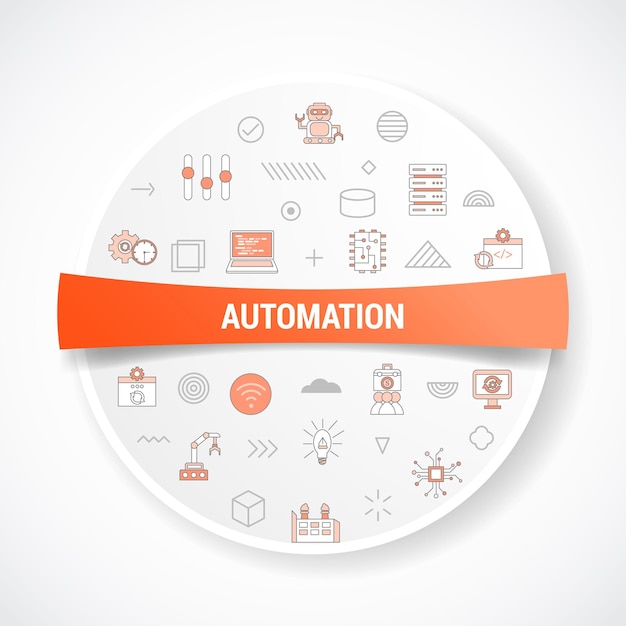 Automation concept with icon concept with round or circle shape for badge