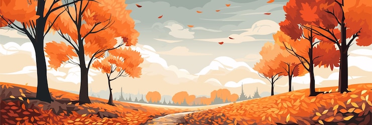 Vektor autumn landscape with trees falling yellow leaves autumn panorama background vector illustration