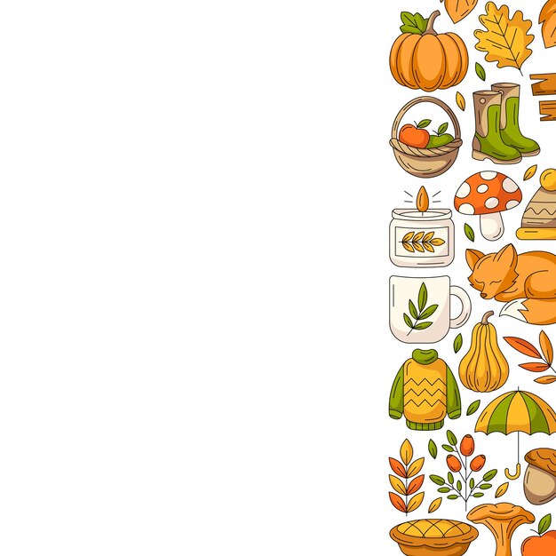 Autumn square poster space for text Minimalist colorful right side frame with fall seasonal cozy