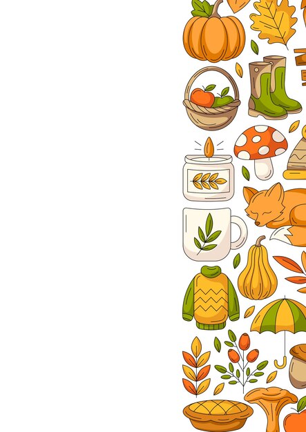Autumn vertical a4 poster space for text Colorful right side border frame with fall seasonal cozy