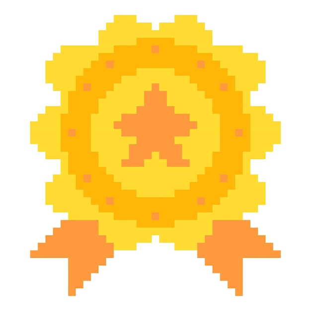 award ribbon vintage badge sticker collage element 8bit pixel art Icon design
