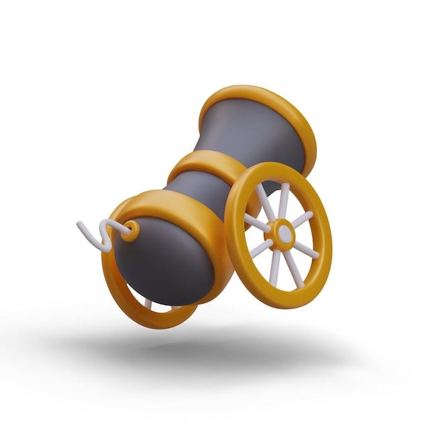 back view of old cannon on wheels fires shot military weapons for computer game