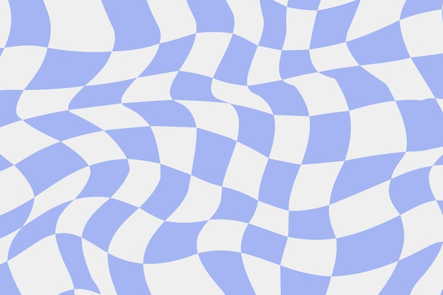 Background with distorted blue checkered y2k style Chess board in 60s style