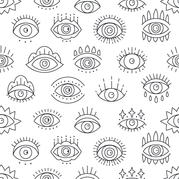 Background with hand drawn various Turkish symbol eye talismans