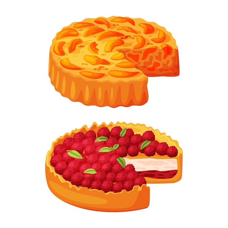 Vektor baked pie made from pastry dough with sweet filling vector set