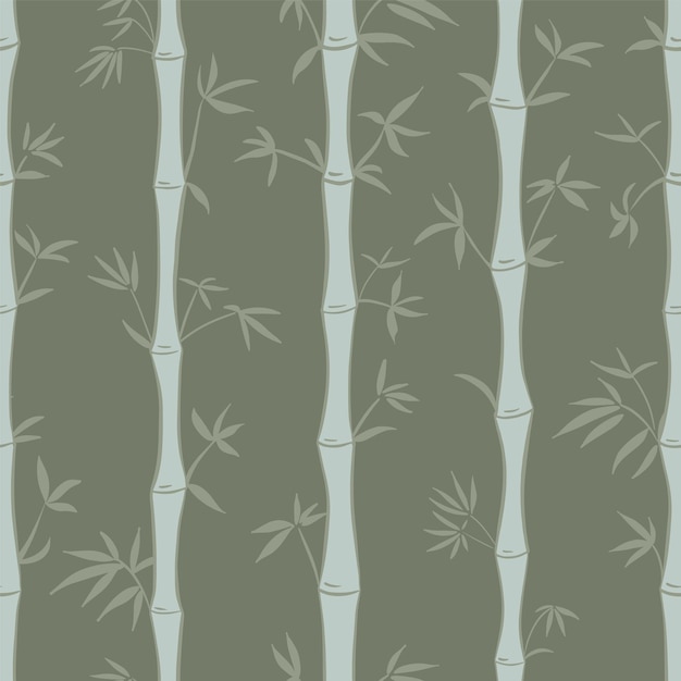 Bamboo Seamless vector pattern with Bamboo plants on muted green bamboo forest textile print