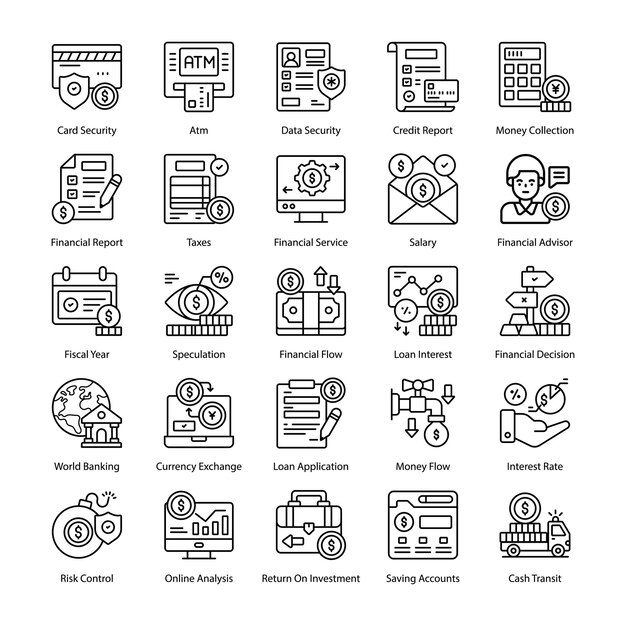 Banking and finance Related Vector Icons set modern style vector illustration