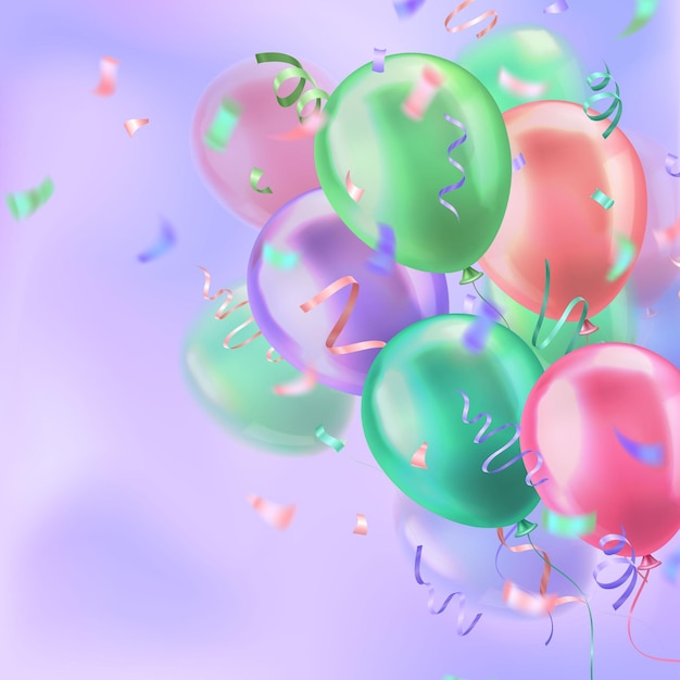 banner with 3d realistic colorful glossy balloons and confetti decoration with blank space for text