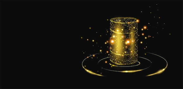 Barrel with oil Glowing barrel of petroleum Wireframe low poly graphics Abstract vector illustration