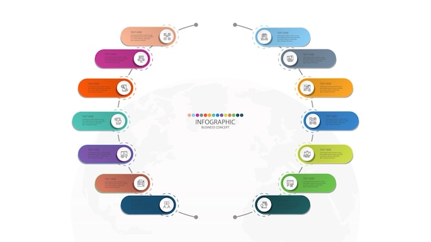 Basic circle infographic template with 14 steps process or options process chart Used for process diagram presentations workflow layout flow chart infograph Vector eps10 illustration