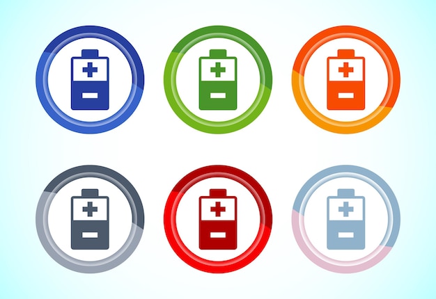Battery icon design illustration Battery charging sign and symbol 6 color button design set