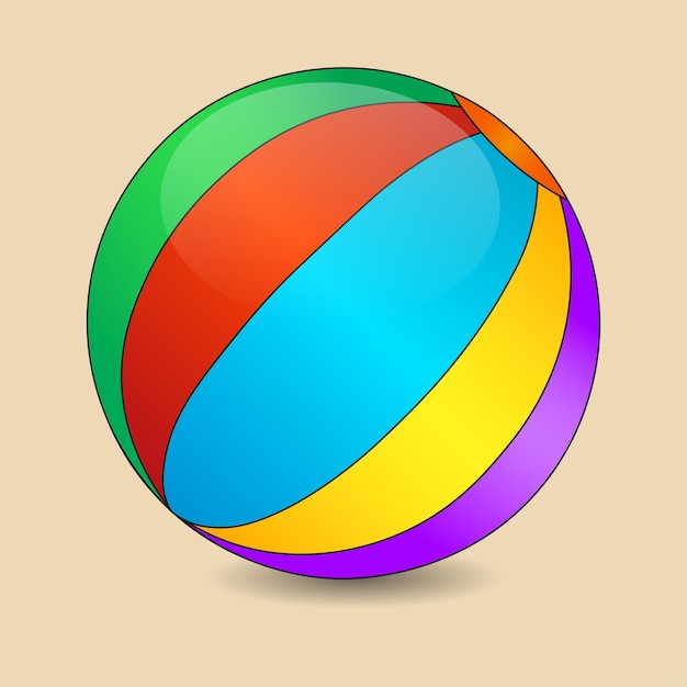 beach ball colorful striped with black outline vector illustration