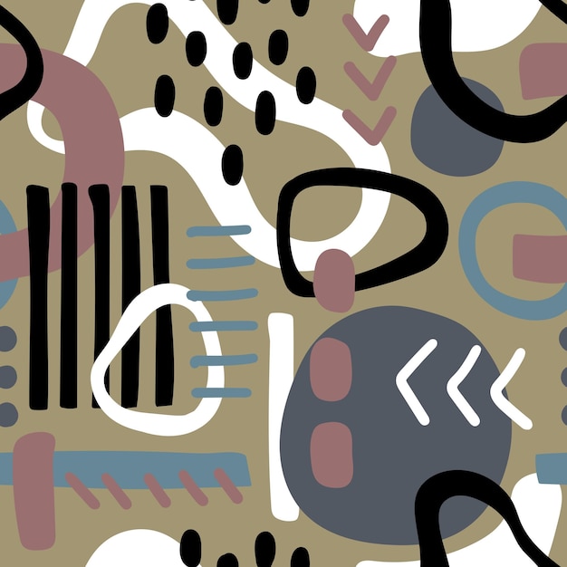 BEIGE SEAMLESS VECTOR BACKGROUND WITH MULTICOLORED ABSTRACT ELEMENTS