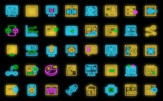 beta version icons set vector neon
