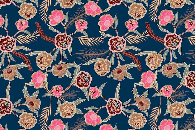 Bezešvý vzor, květinový batik, tradiční styl, barevný vzor, textil