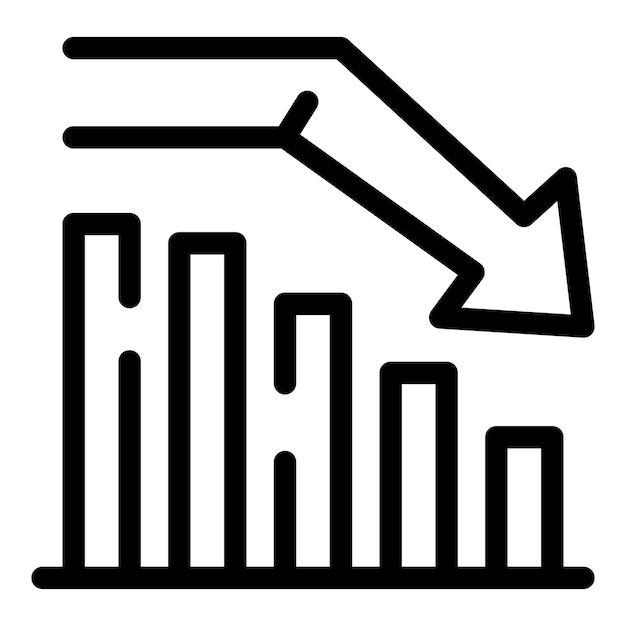 big arrow pointing down on a decreasing bar graph icon