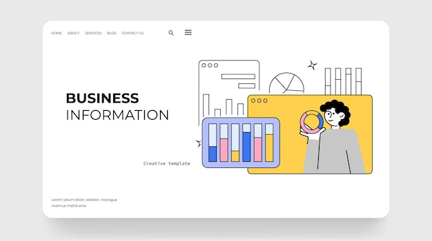 big data and illustration landing page business characters analyzing data concept vector illustration