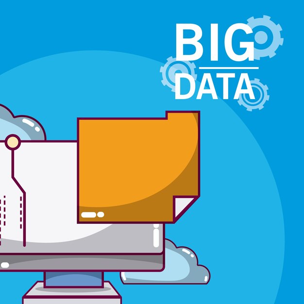 Big data computer with folder and cloud 