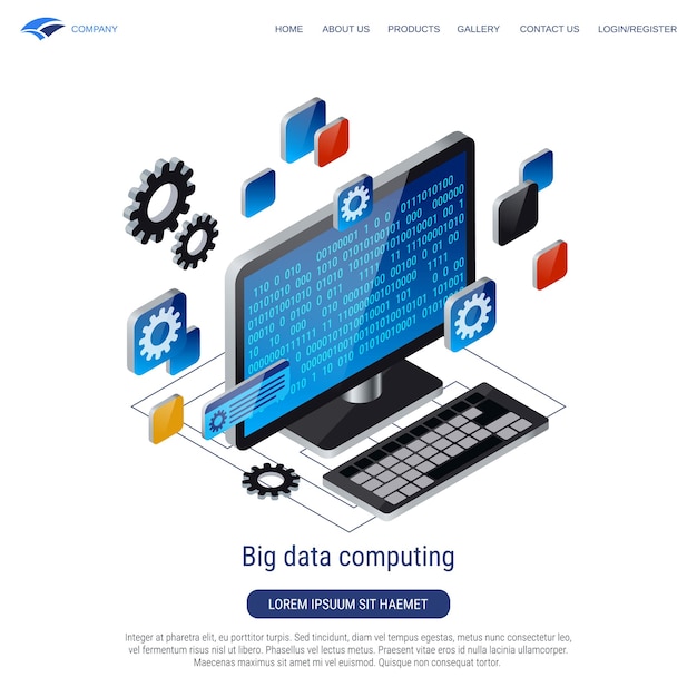 Big data computing 3d isometric vector concept illustration