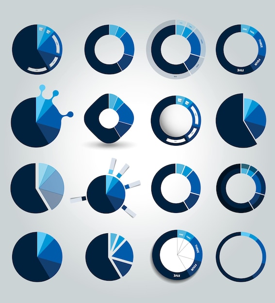 big set of round circle chart graph simply color editable infographics elements