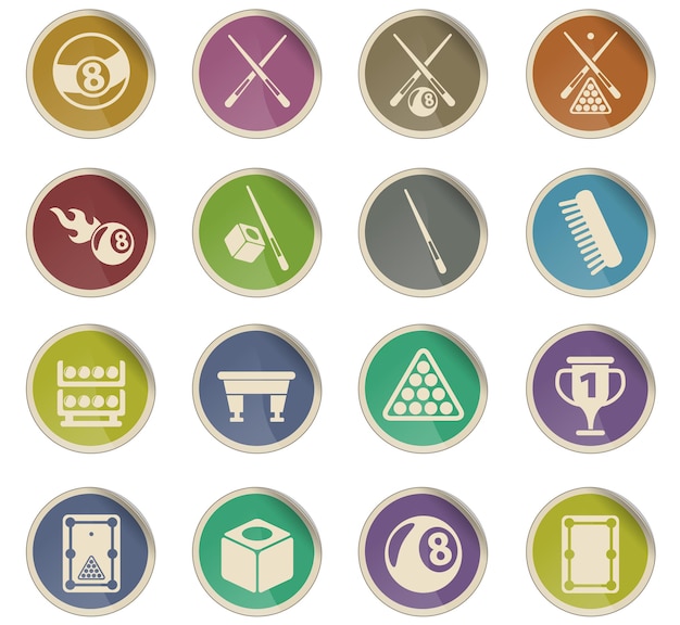 Billiard vector icons in the form of round paper labels