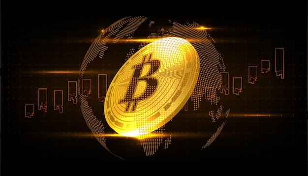 Bitcoin currency crypto coin with growth chart international stock exchange vector design