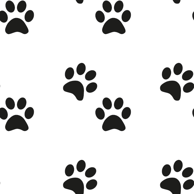 Black and white seamless pattern with paw prints Abstract background animal footprint illustration