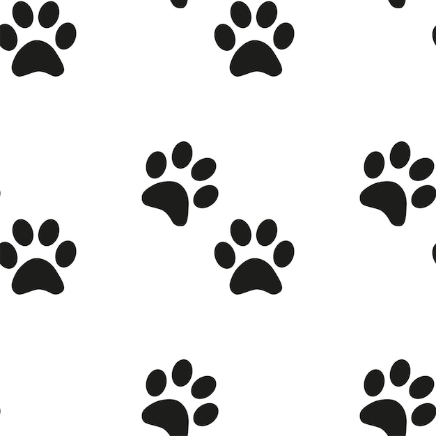 Black and white seamless pattern with paw prints Abstract background animal footprint illustration