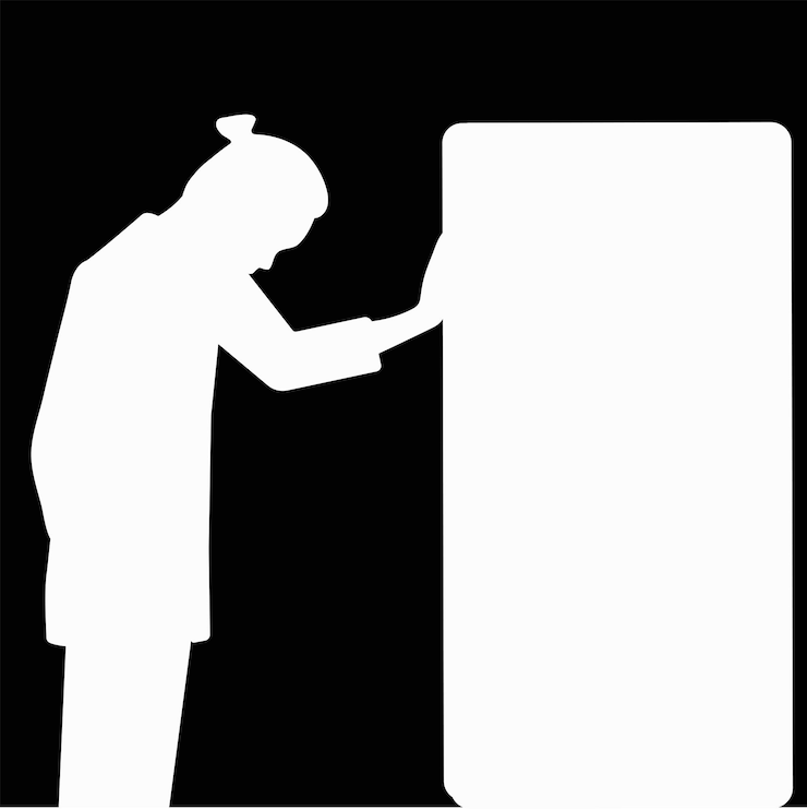 Vektor black and white vector illustration hand drawing line sad guy looks at the phone