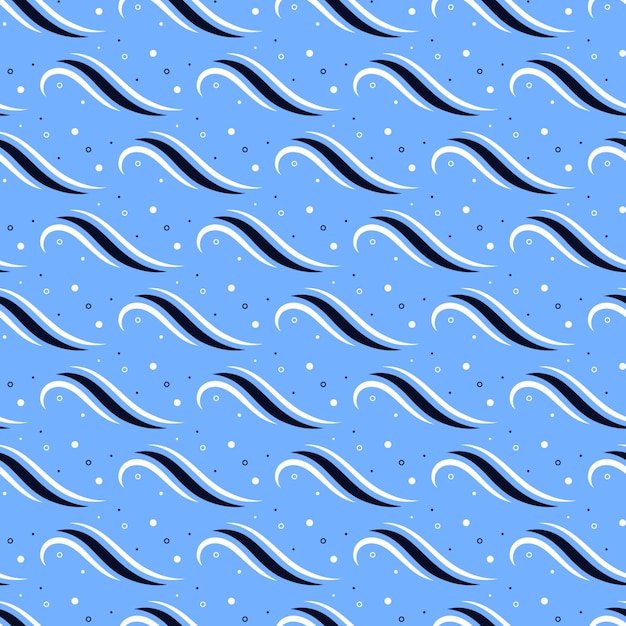 Black and white waves on blue background Vector seamless pattern