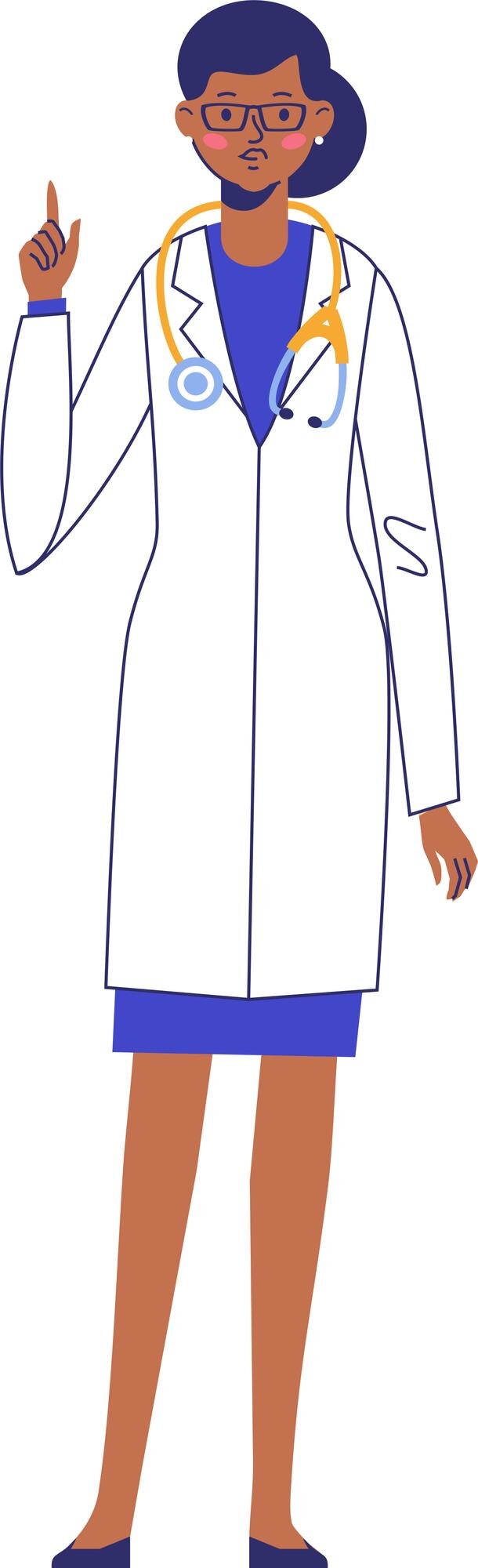 Vektor black arican american doctor woman standing and finger up