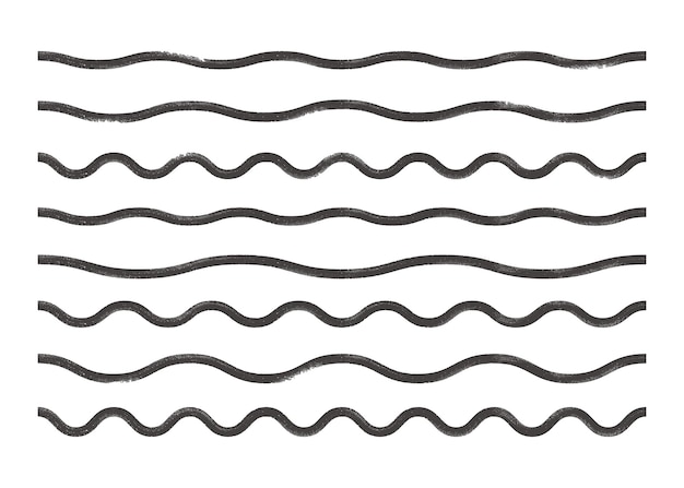 Black bold grunge wavy lines Abstract zigzag textured brush wave strokes