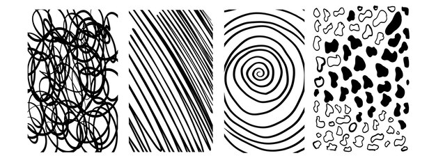 Black horizontal stickers with various handdrawn pencil crosshatch textures Vector Naive Doodle Patterns Design elements for social media posts