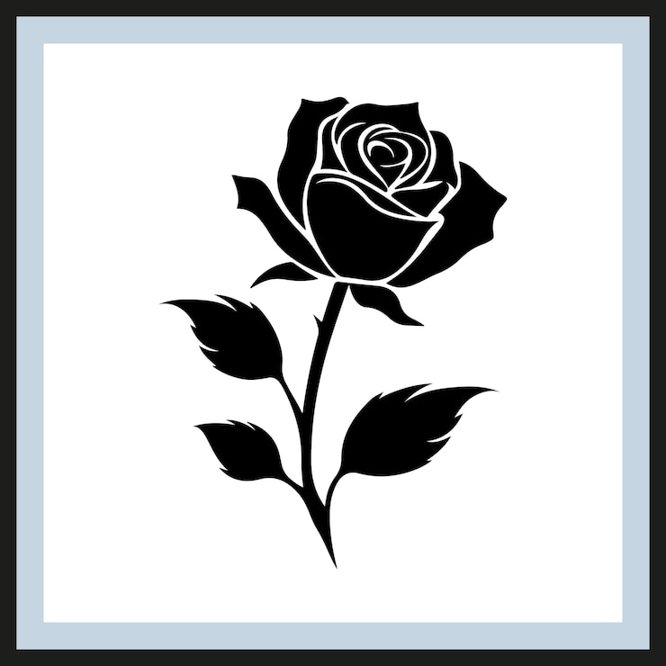 Vektor black rose flower black and white silhouette