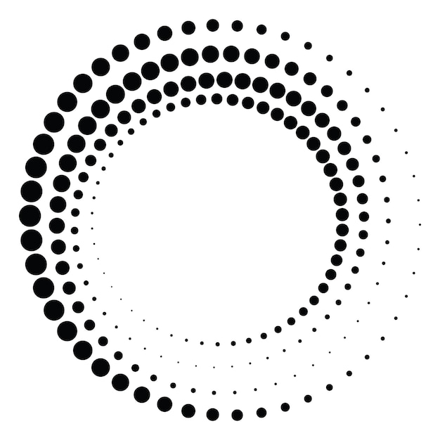 Black round halftone texture Dotted radial swirl or tornado shape Gradient circle Pop art retro style