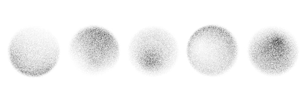 Black round stippled gradient collection Grunge circle dotted shadow set Radial noise texture brus
